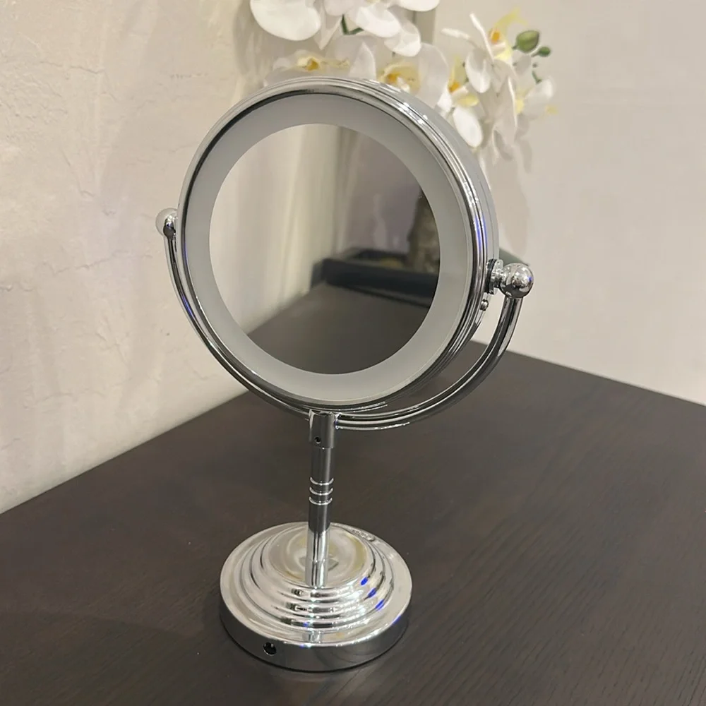 Small Silver Double-sided Lighted Vanity Mirror